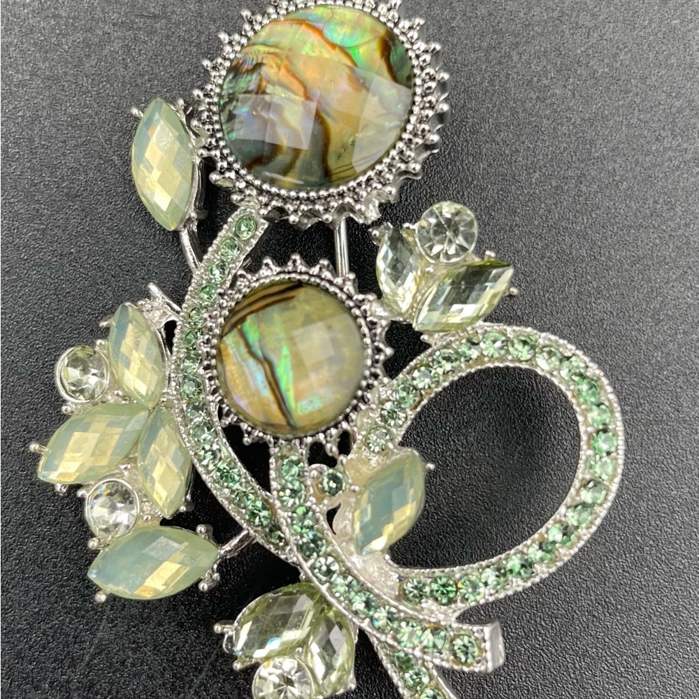 Napier Light Green Rhinestone Faux Abalone Flower Brooch